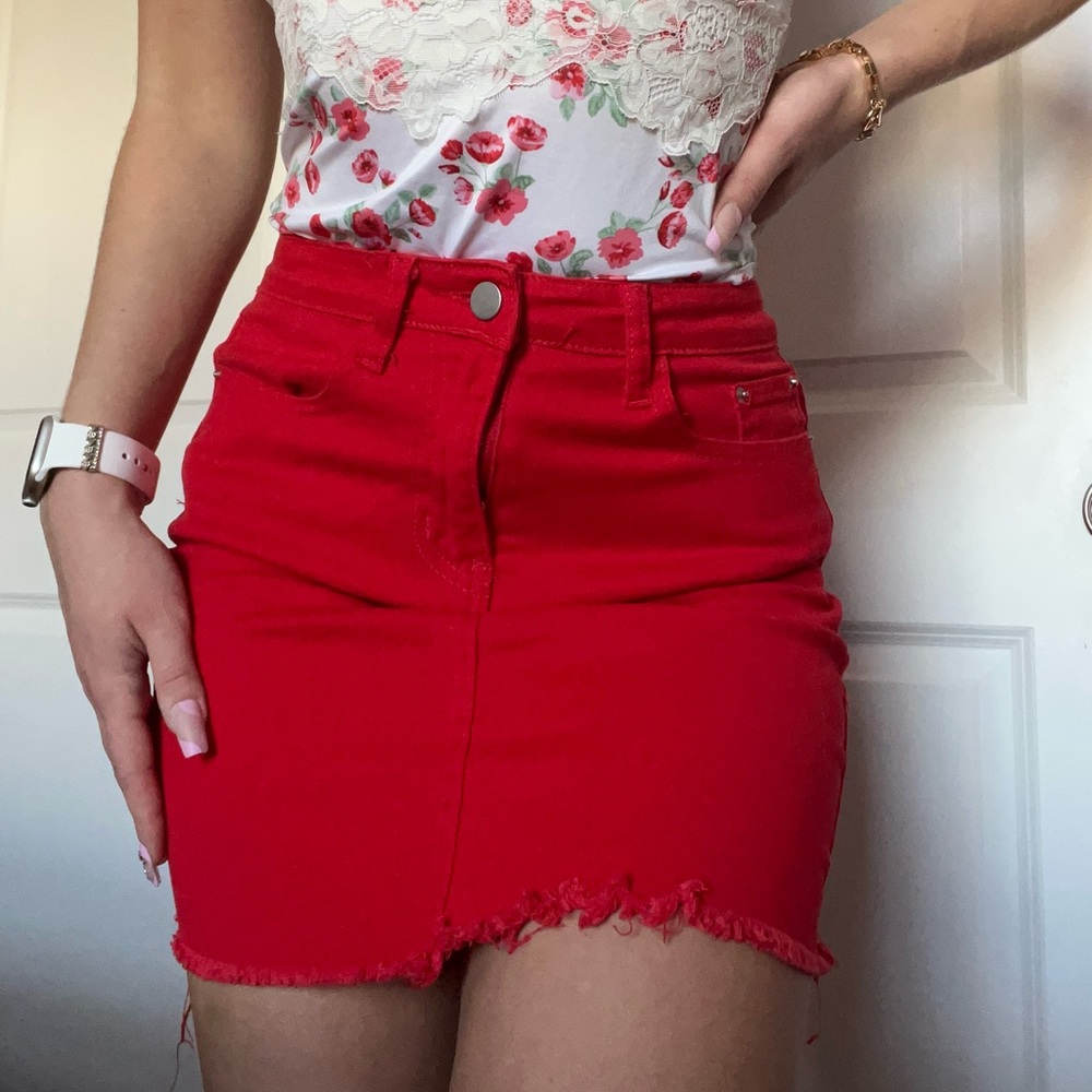 Just Quella High Waisted Red Jean Mini Skirt